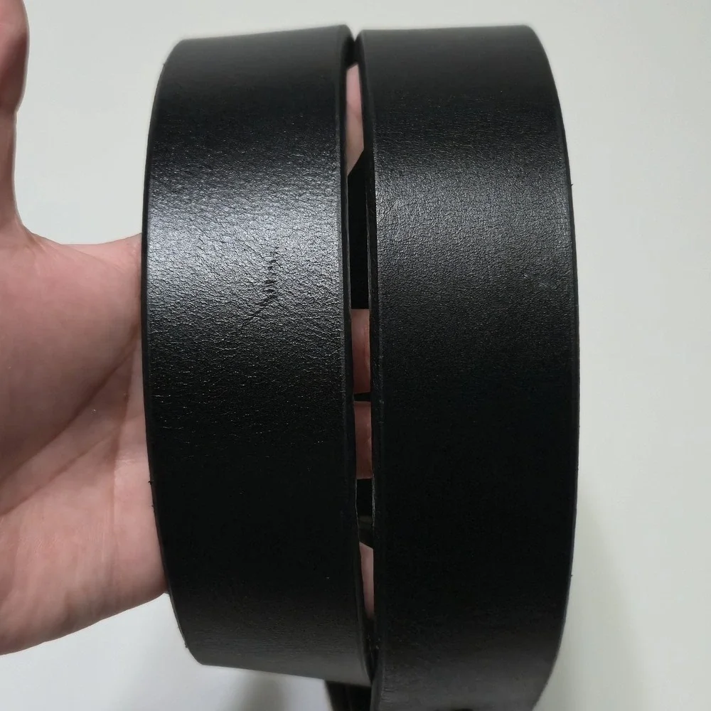 Fossil Mens Belt 38 Black Genuine Leather Silver Buckle Classic Casual Dress
